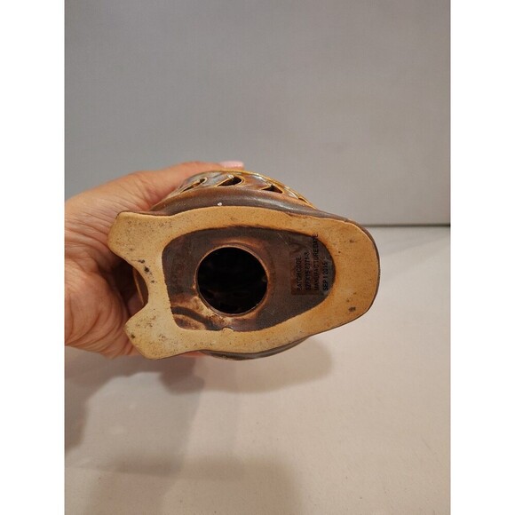 Owl Ceramic Gray & Brown Glazed Incense Tea Light Candle Holder 5 1/2" - Picture 9 of 10